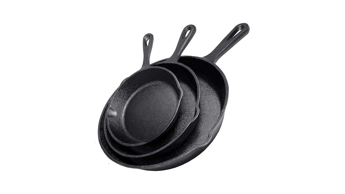 Simple Chef Cast Iron Skillet 3-piece Set W/cookbook - Heavy-duty