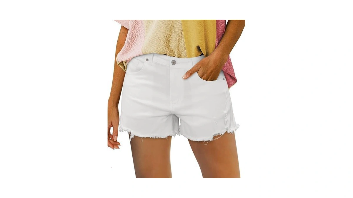 Frayed Summer Denim Shorts For Women Soft Mid Waisted Zipper