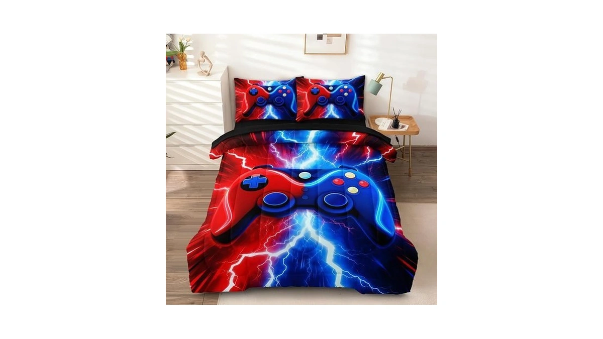 Hicand Gamer Full Bedding Sets For Boys Teen, 3 Pcs