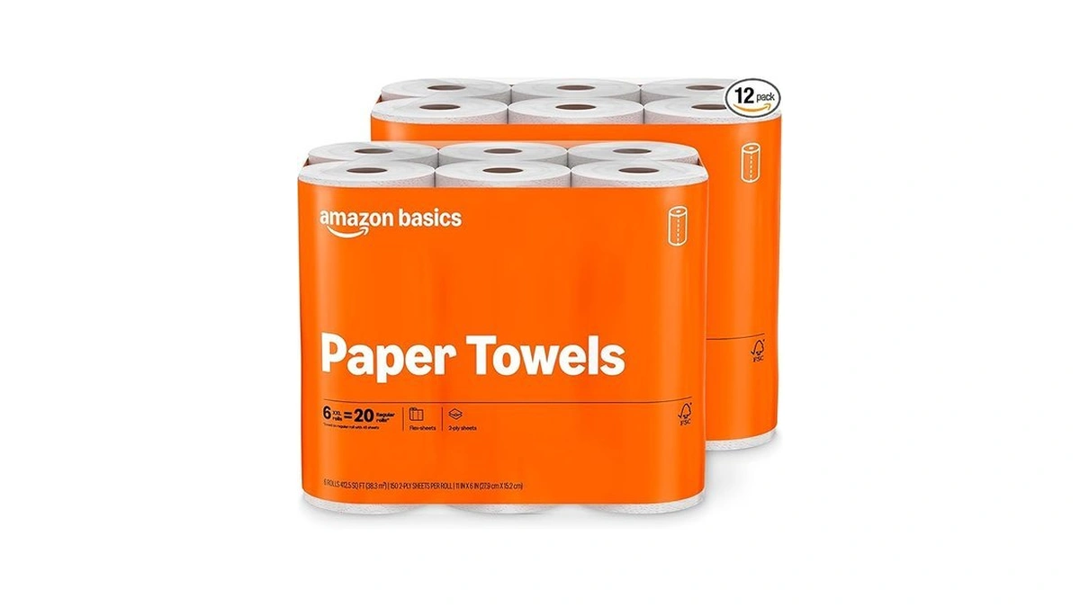 Amazon Basics 2-ply Flex-sheets Paper Towels, 12 Basics Rolls =