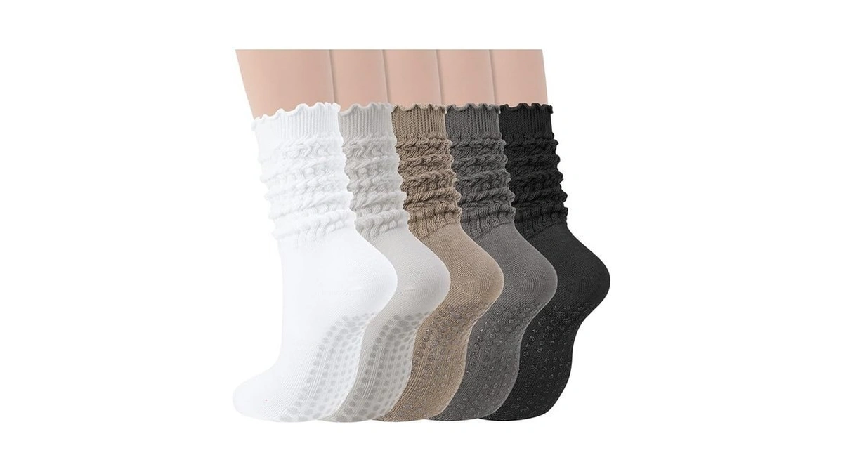 Scenicamp 5 Pack Grippy Socks Woman Pilates Stacked Slouch Scrunch