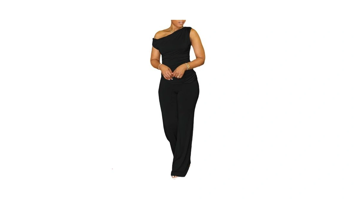 Hbq Women's Summer 2 Piece Outfits Casual Tracksuit One Shoulder