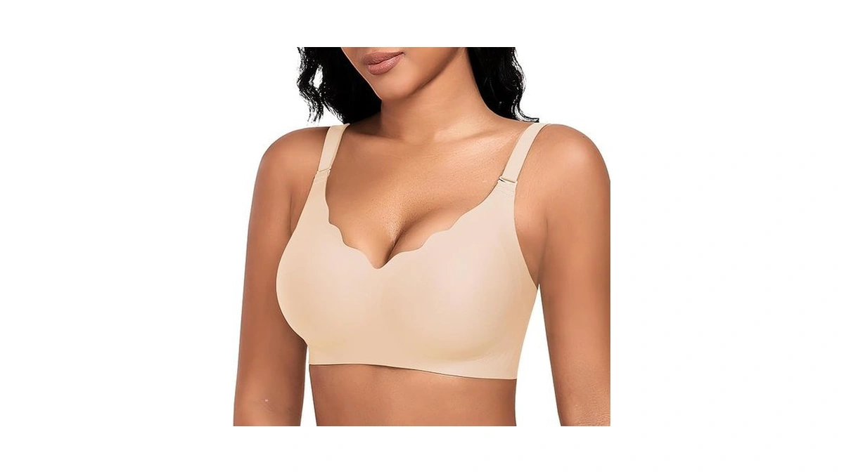 Documo Wireless Bras For Women No Underwire Wavy V Neck