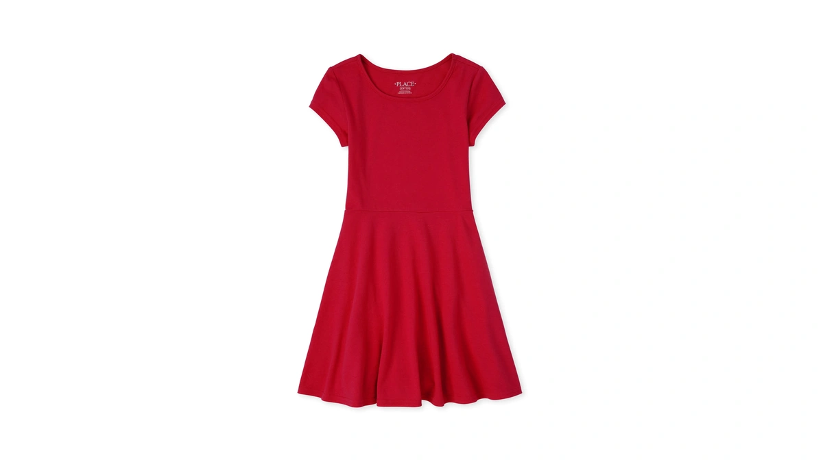 The Children's Place Girls Short Sleeve Basic Skater Dress, Ruby