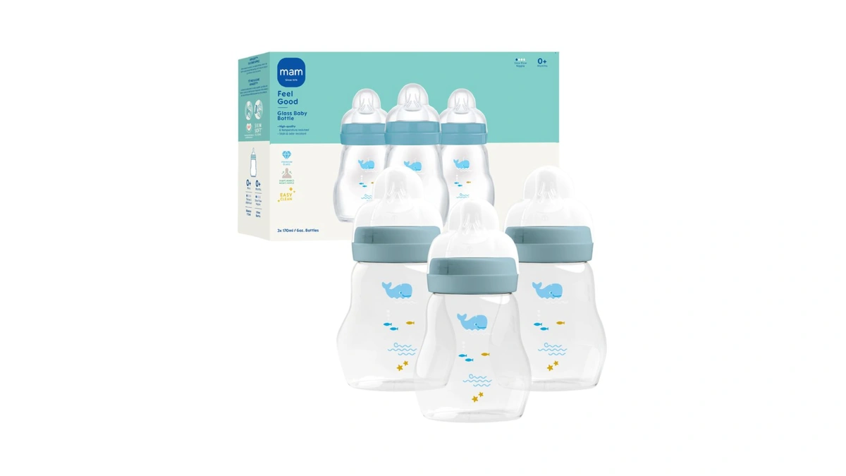 Mam 6oz Feel Good Pure Glass Anti-colic Wide Neck Baby