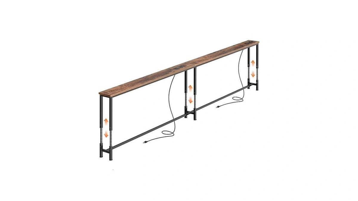 Huuger 102.4 Inch Sofa Table With Power Outlets, 23.9’’-34.4’’ Height