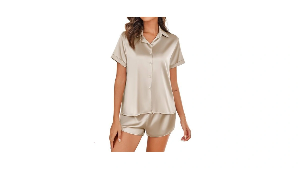 Ekouaer Ladies Bridesmaid Satin Pajamas Set Silk Button Front Pjs