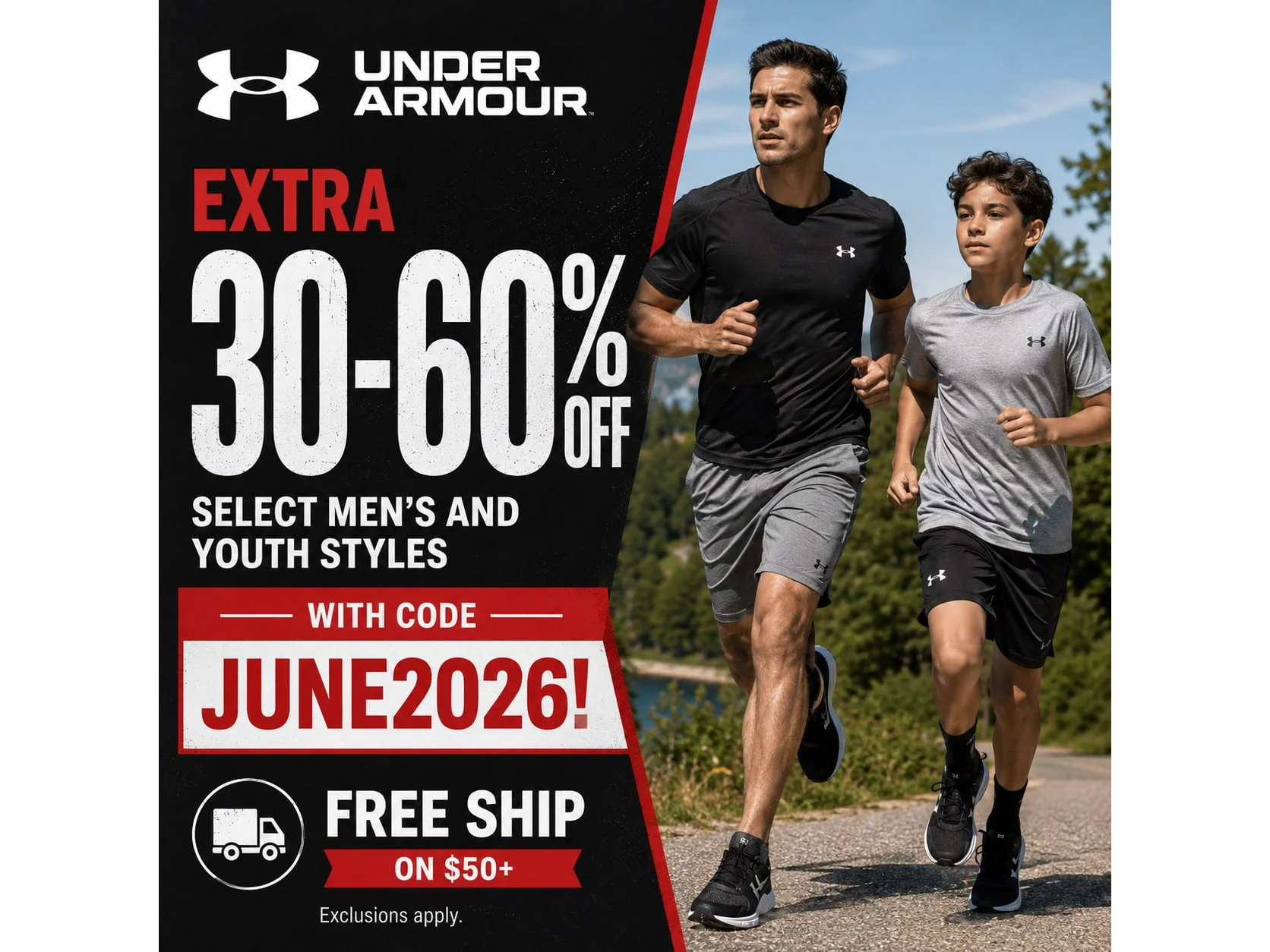 UNDER ARMOUR Extra 30-60% off select men's and youth styles with