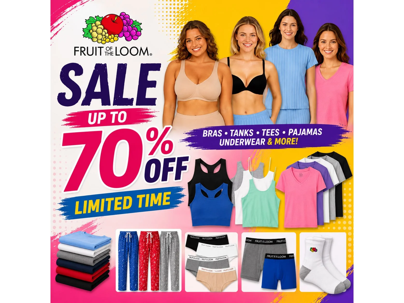 FRUIT OIF THE LOOM UPTO 70% OFF