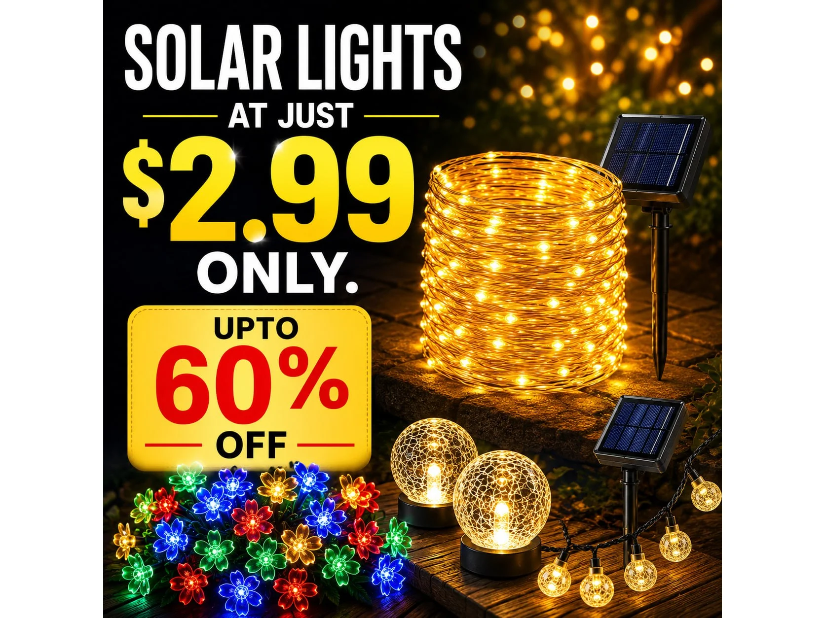 Solar lights Starting From Just 2.99 USD ONLY.