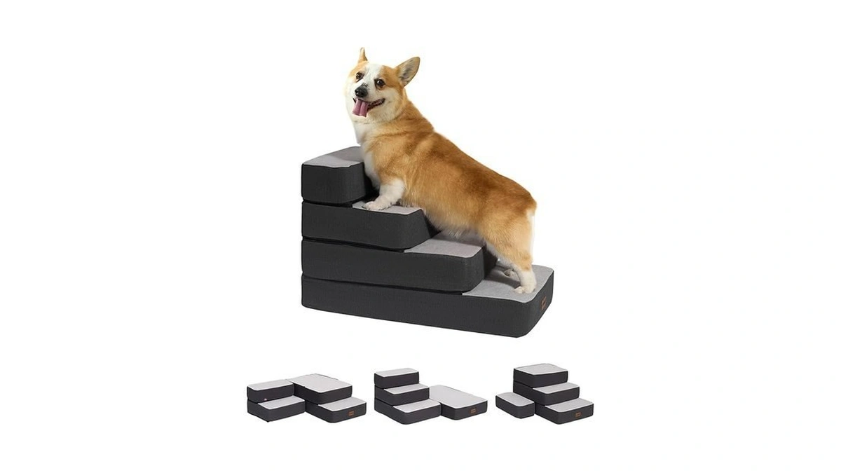 Garnpet 4-step Adjustable Dog Stairs For Beds, Dog Steps For