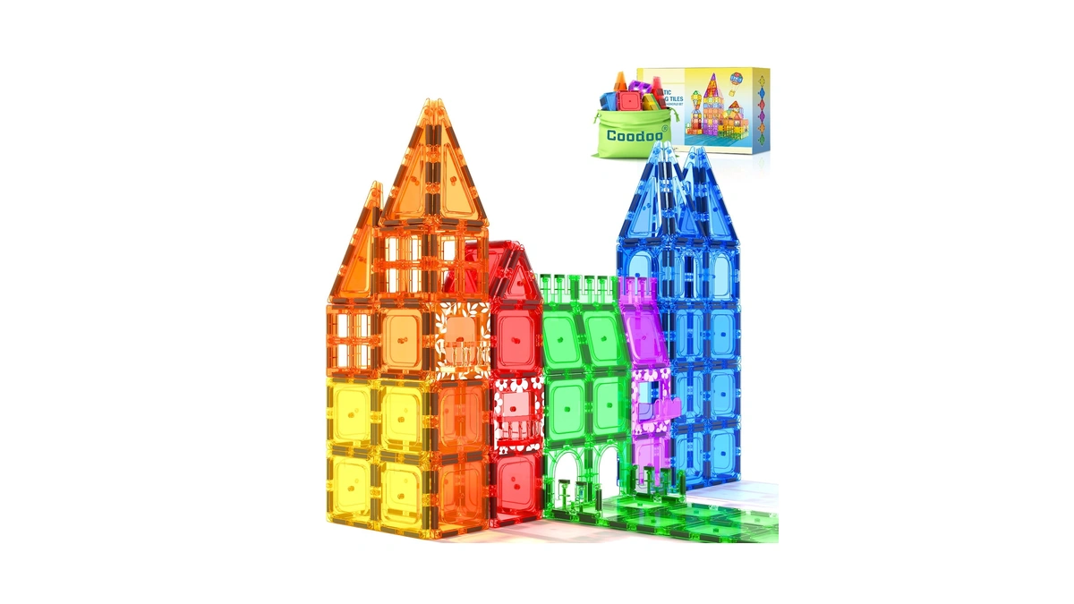 Coodoo 60 Pcs Magnetic Building Tiles Kids Toys Stem Magnetic