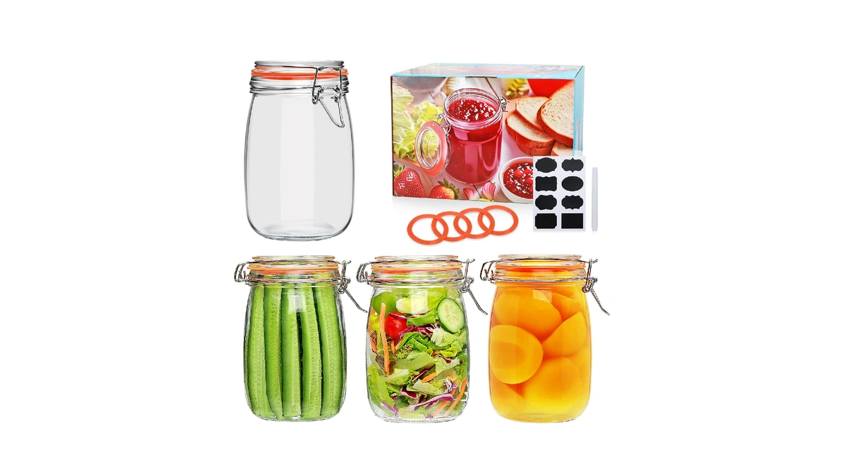 Encheng 32 Oz Wide Mouth Mason Jars With Airtight Hinged