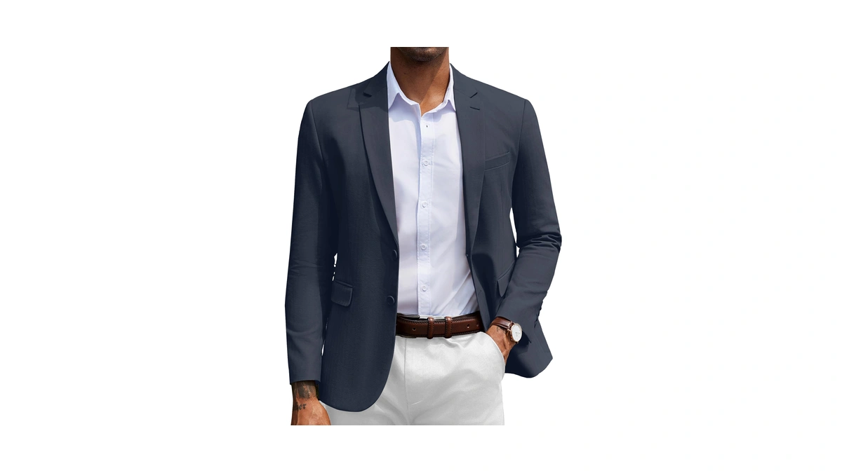 Coofandy Men's Sport Coat Casual Navy Blazer Two-button Herringbone Suit