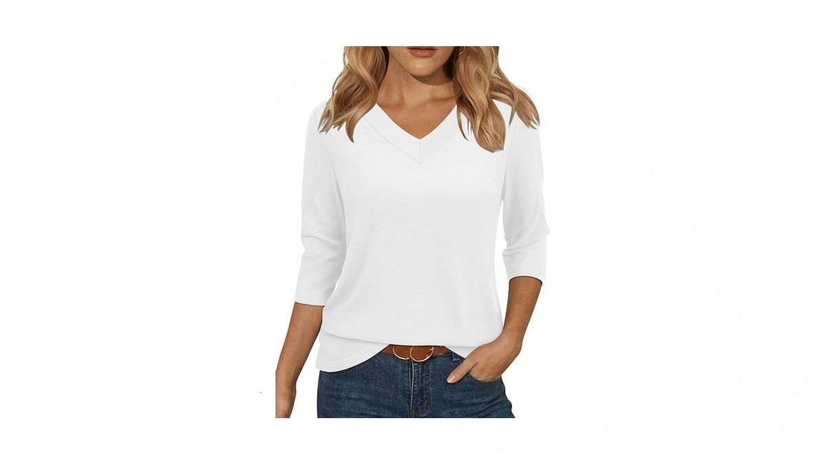 Yestto Womens Tops 3/4 Sleeve V Neck Tunic Tops Casual