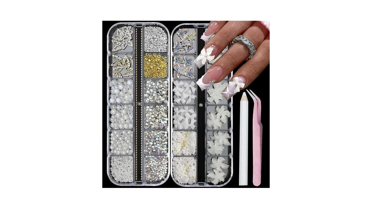 Semata 2 Box 3d Flower Nail Charms, White Nail Gems