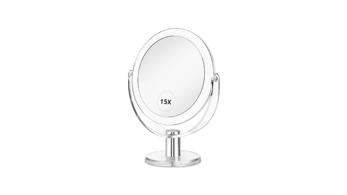 Clsevxy Vanity Makeup Mirror With Stand, 1x/15x Magnification Double Sided