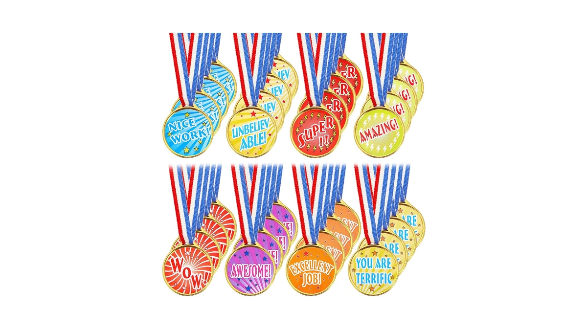 96 Pcs Gold Medals For Kids Award Assortment Plastic Award