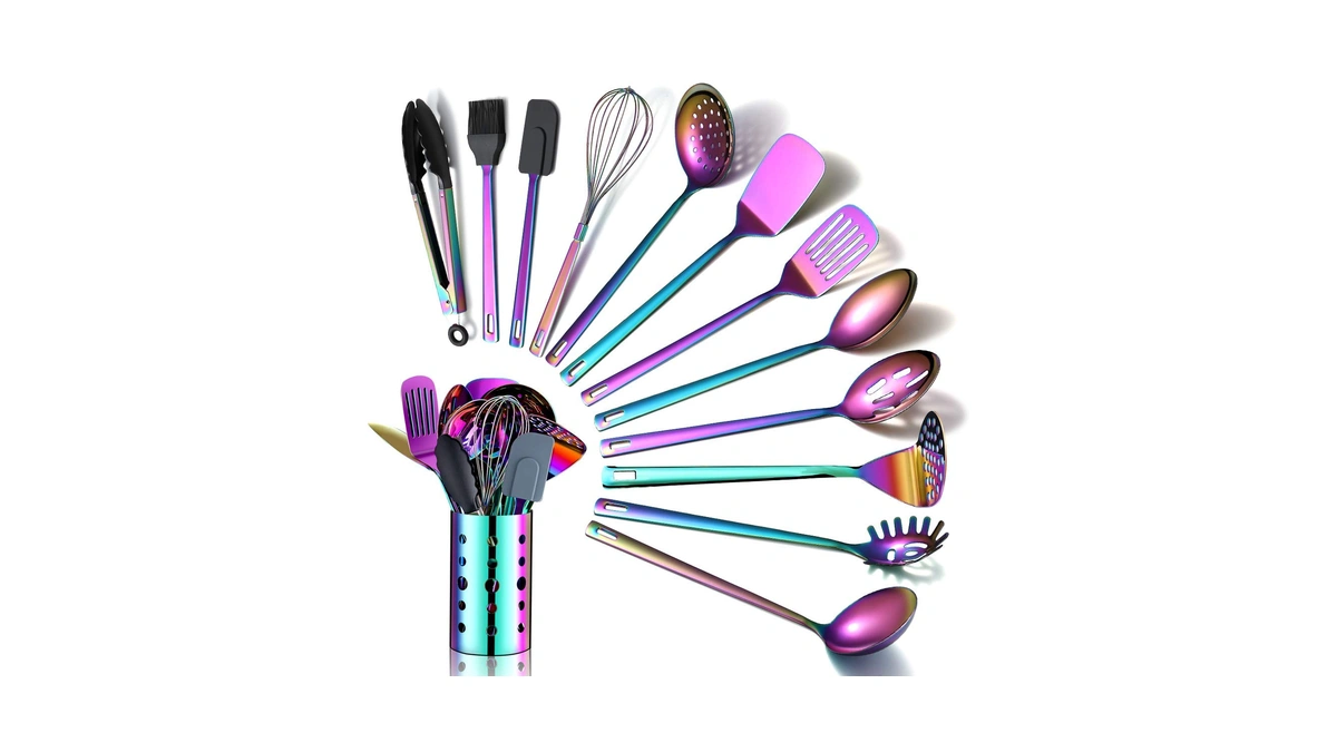 Rainbow Kitchen Utensils Set,13 Pieces Stainless Steel Cooking Utensils Set