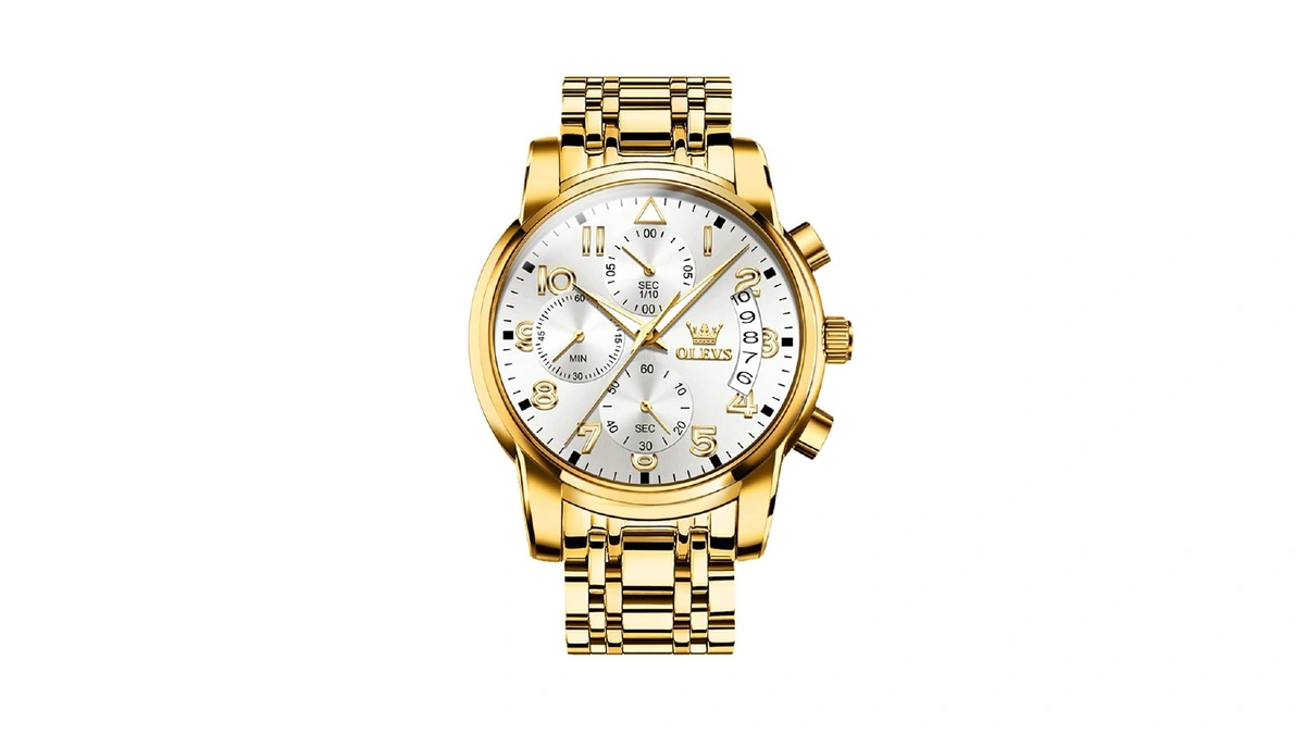 Olevs Men Watches Day Date Gold Stainless Ste...