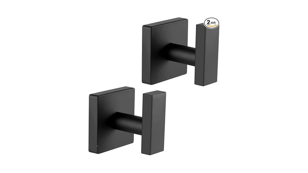 Jaawan (2-pack) Matte Black Bathroom Towel Hooks, Stainless Steel Square