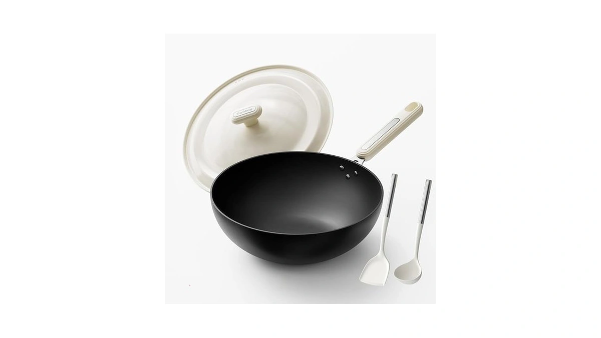 Carbon Steel Wok Pan - 11.8 Inch Pre-seasoned Flat Bottom
