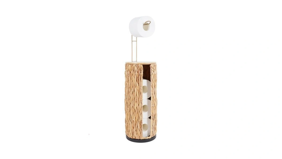 Freestanding Wicker Toilet Paper Holder With Lid&storage-holds 4 Rolls,handmade Woven