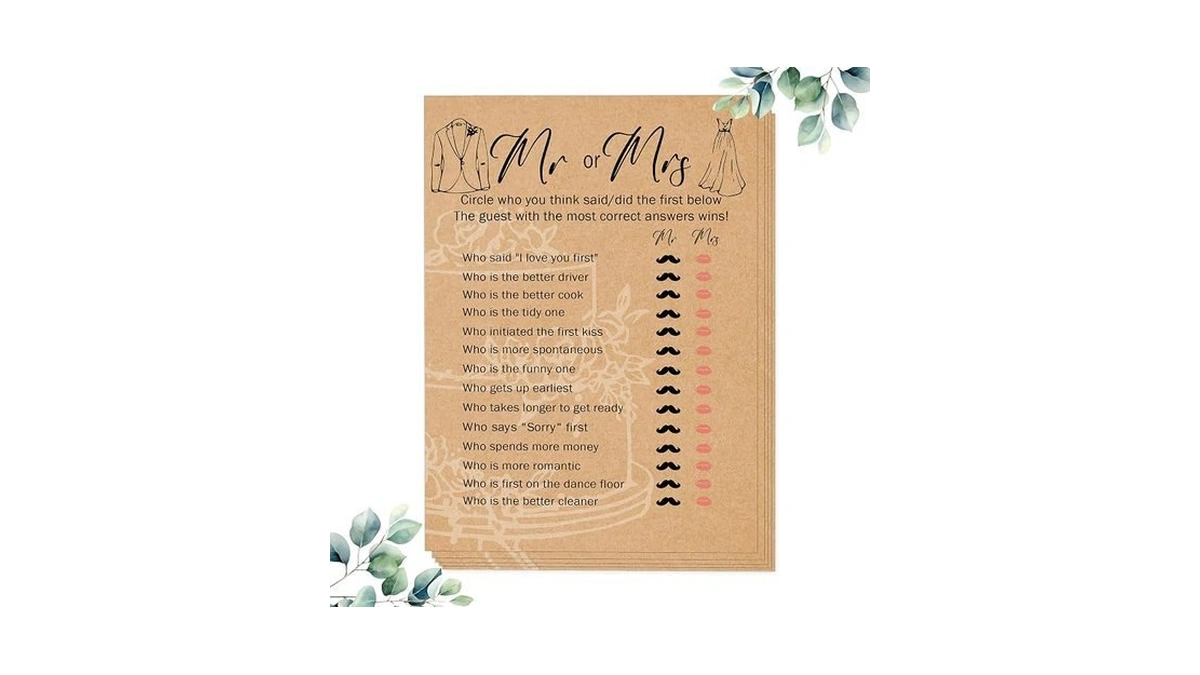 Mr Or Mrs Bridal Shower Game, Set Of 30 Cards,