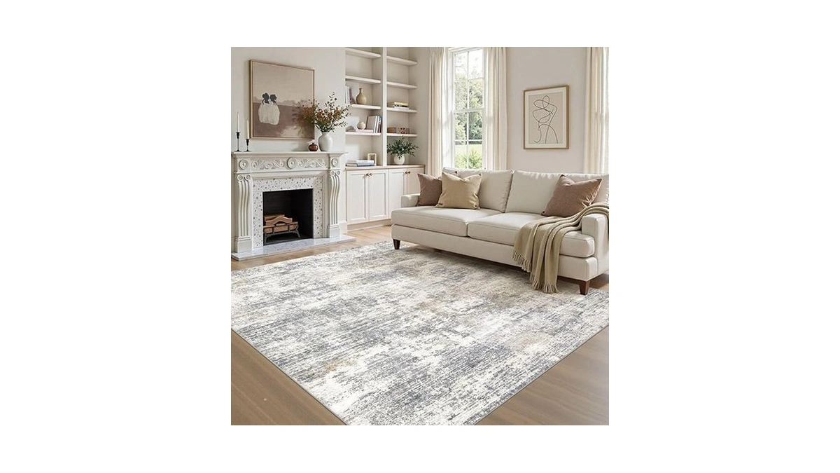 5x7 Area Rugs For Living Room: Washable Large Neutral Abstract