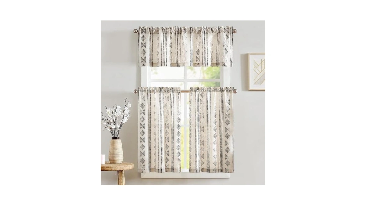 Jinchan Boho Stripe Kitchen Curtains And Valance Set Linen Tier