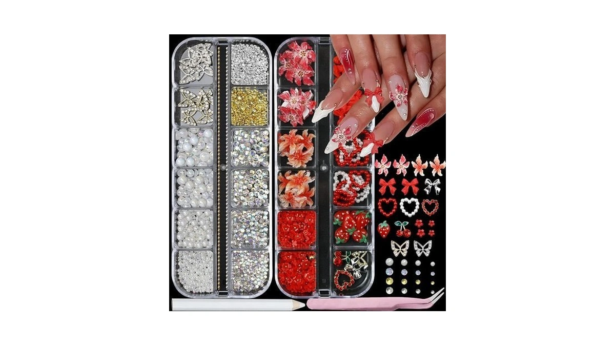 Semata 2 Box 3d Flower Nail Charms,nail Gems Butterfly Heart