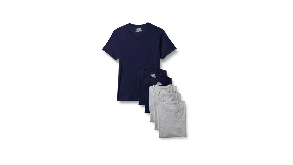 Amazon Essentials Men's Slim Fit V-neck Undershirt, Breathable Cotton, Pack