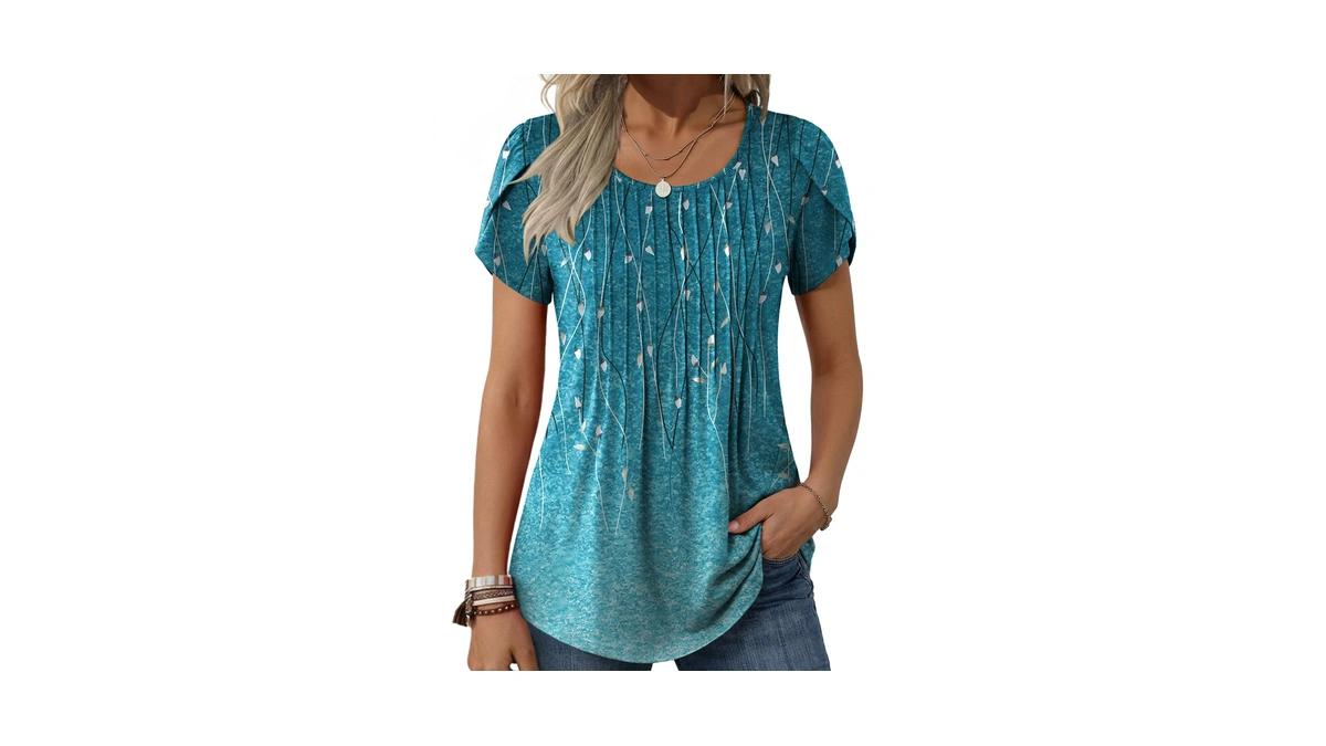 Zeagoo Blouses For Women Petal Short Sleeve Blue Leaf Floral