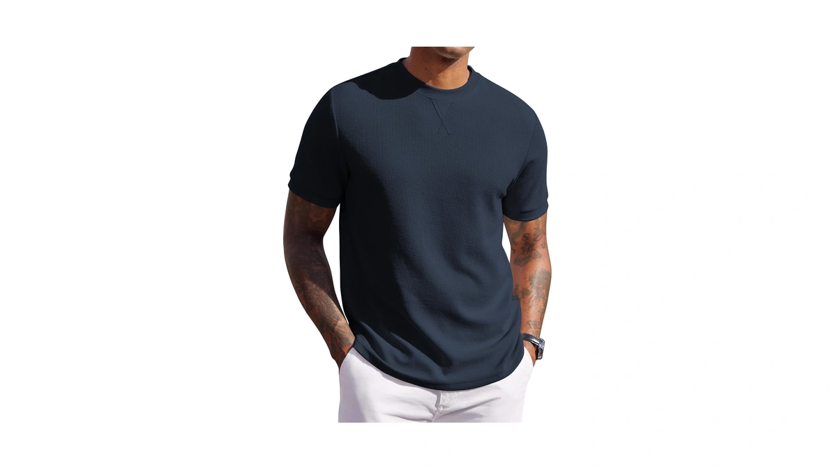 Coofandy Waffle Crew Neck Shirts For Men Shor...