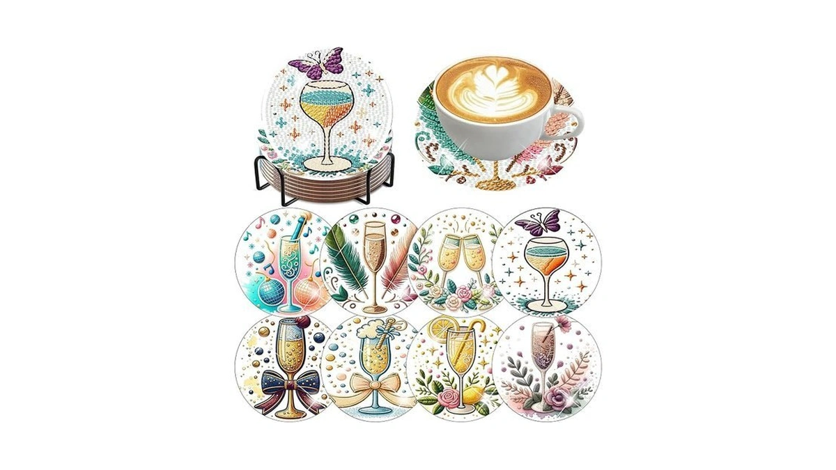 Ekuxom 8 Pcs Diamond Art Coasters Kit For Adults-cocktail Diamond