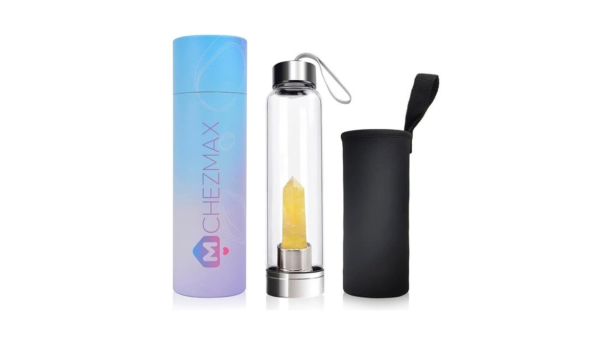 Chezmax Crystal Glass Water Bottle, Glass Water Bottles With Changeable