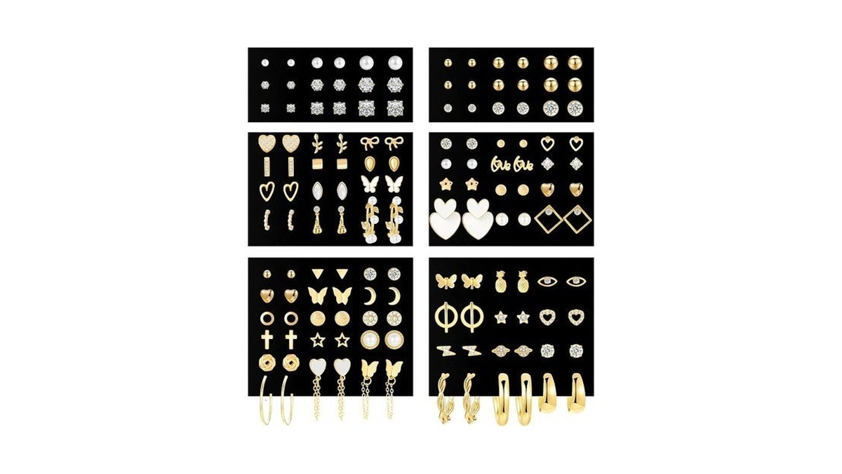 70 Pairs Gold Stud Earrings Set For Women Multipack, Trendy
