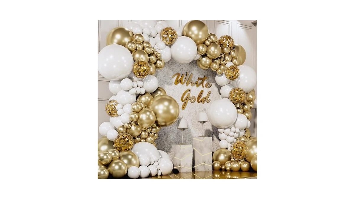 All-in-1 White And Gold Balloons Garland & Arch Kit β