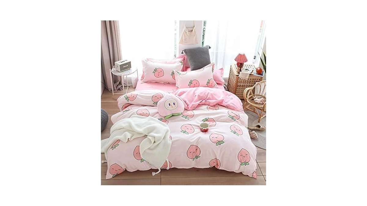 Cartoon Duvet Cover Set King Pink Peach Bedding Set Kid