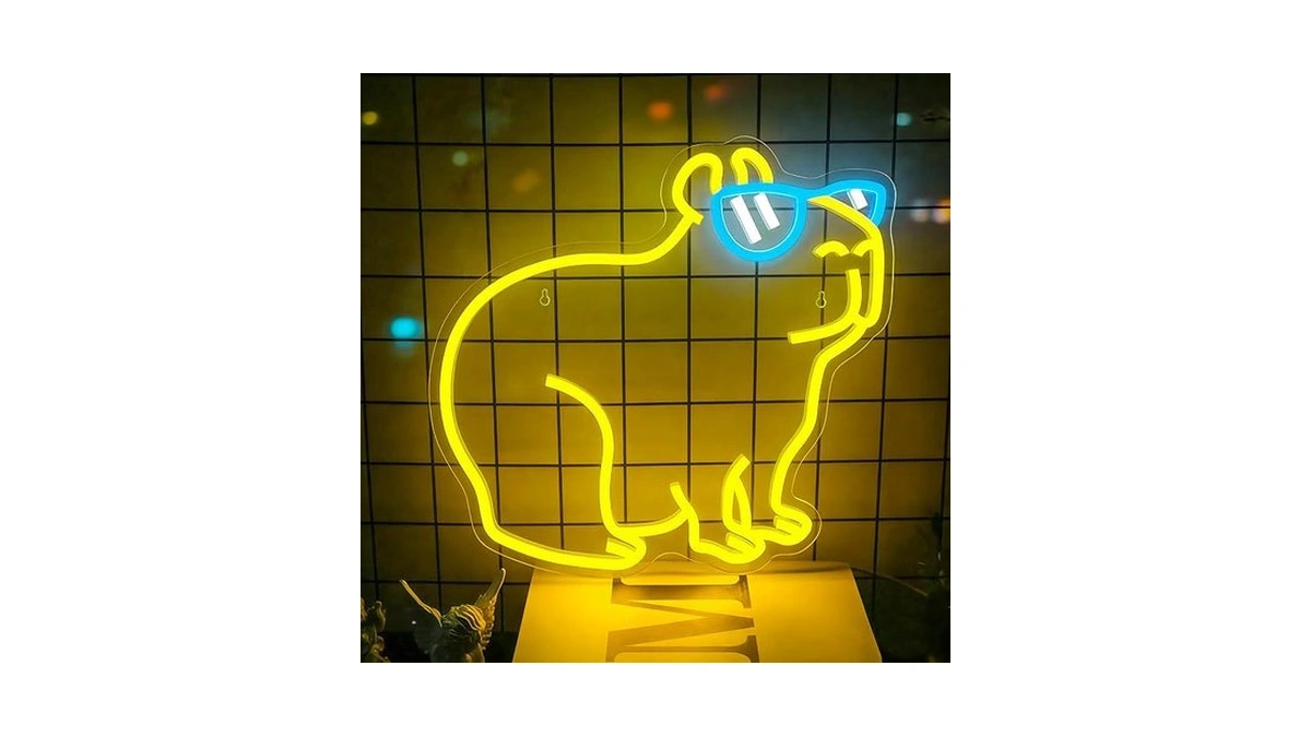 Mvorixa Cool Capybara Neon Sign, Dimmable Capybara Lemon Yellow Led
