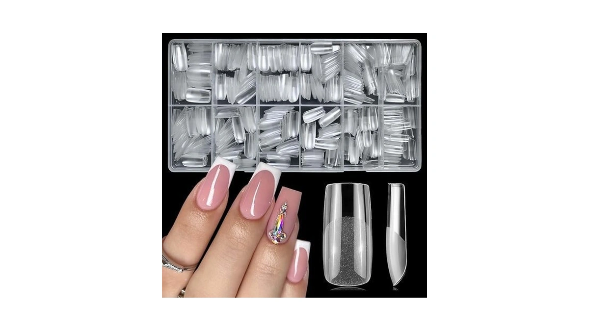 Luckyattic 600pc Medium Square Fake Nails Clear Press On Nails