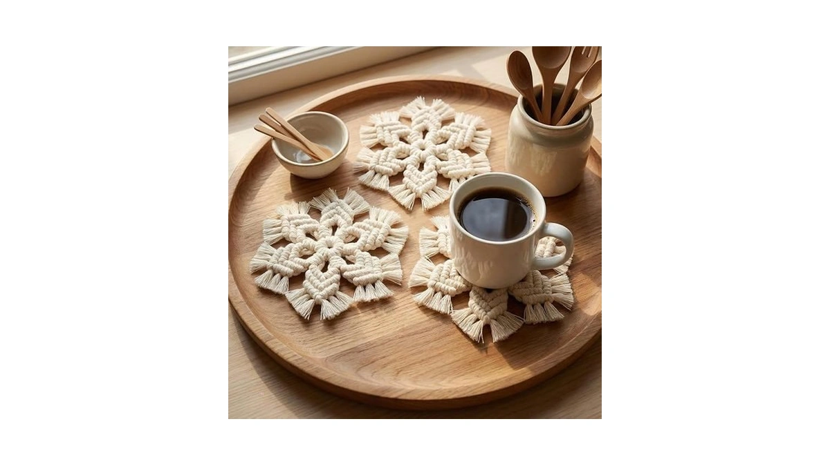 Acedsgn Macrame Coaster Snowflakes Set Of 6 Handwoven Dining Mat