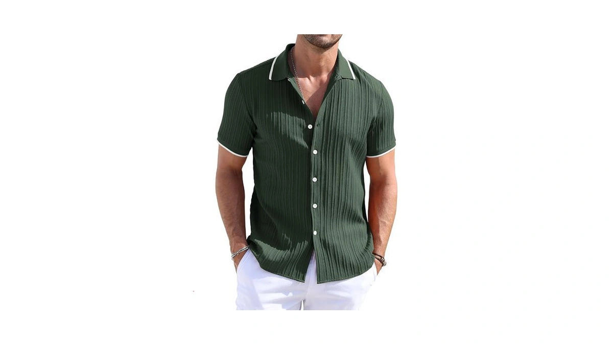 Tureface Men's Button Up Shirts Short Sleeve Summer Shirts Green
