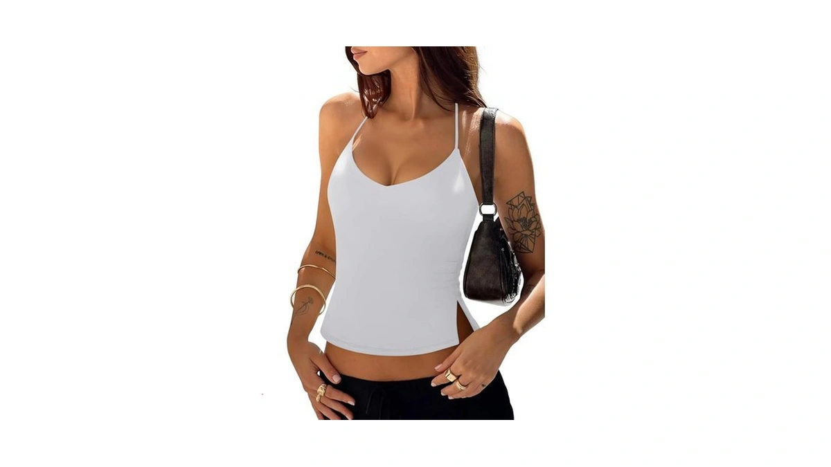 Pinkmstyle Womens Sexy Tie Halter Tops Backless Double Lined Tank