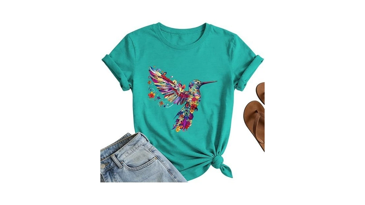 Hummingbird Shirts For Women - Cute Flower Bird Graphic Shirt