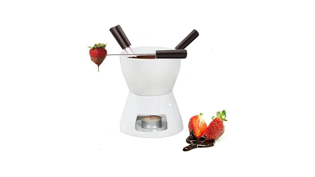Corjeejor Fondue Pot Set With 4 Forks Ceramic Butter Warmer