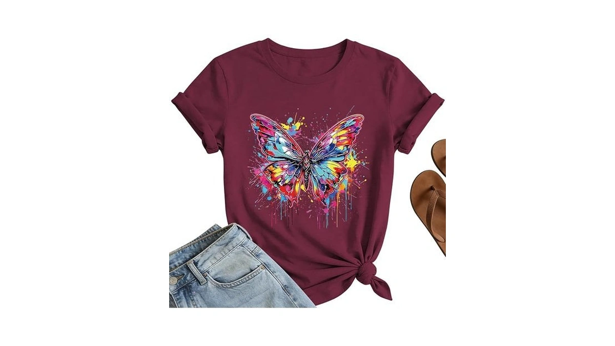 Butterfly Shirts Women Colorful Butterfly Graphic Shirt Cute Insect Lover
