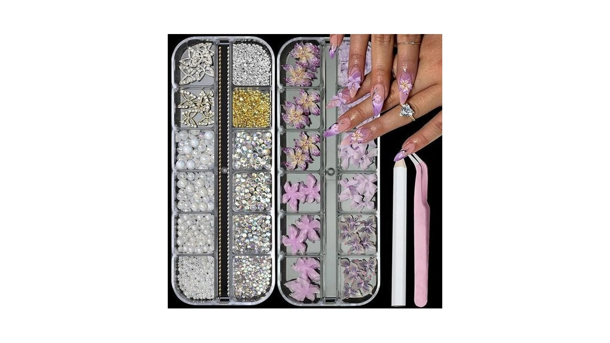 Semata 2 Box 3d Flower Nail Charms, Purple Nail Gems