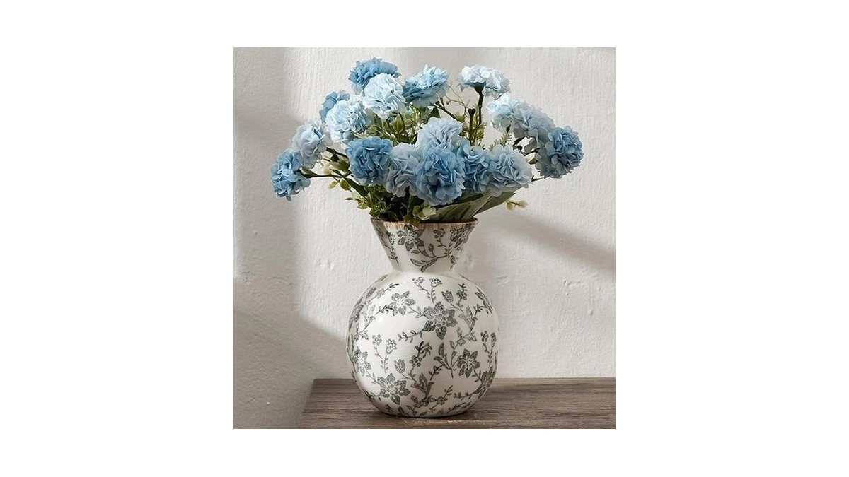 6.61" Ceramic Flower Decorative Antique Vase, Vintage Rustic Chinoiserie Floral