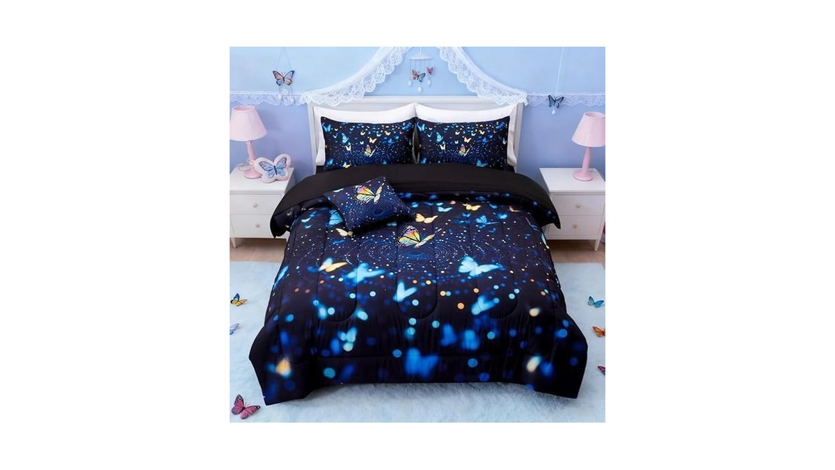 A Nice Night Butterfly 3d Kids Bedding Comforter Set, 6-piece
